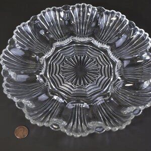 Clear Glass Deviled Egg Serving Tray Platter Anchor Hocking 896 Art Deco Vintage